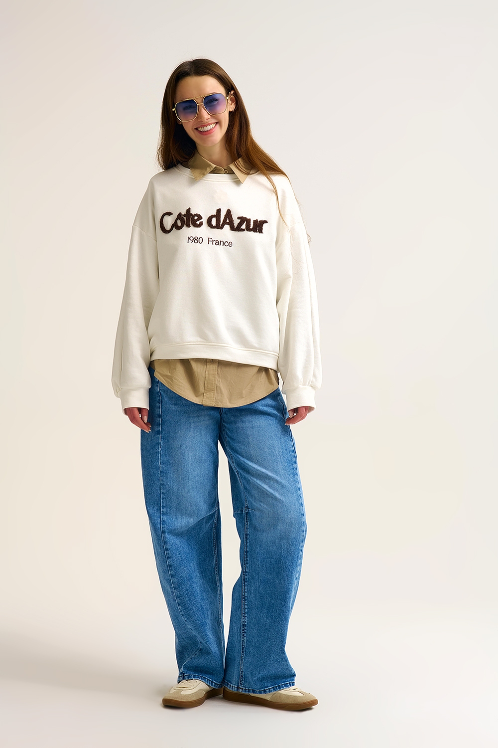 Sudadera Côte d'Azur Crema Bordada Sudadera Côte d'Azur Crema Bordada