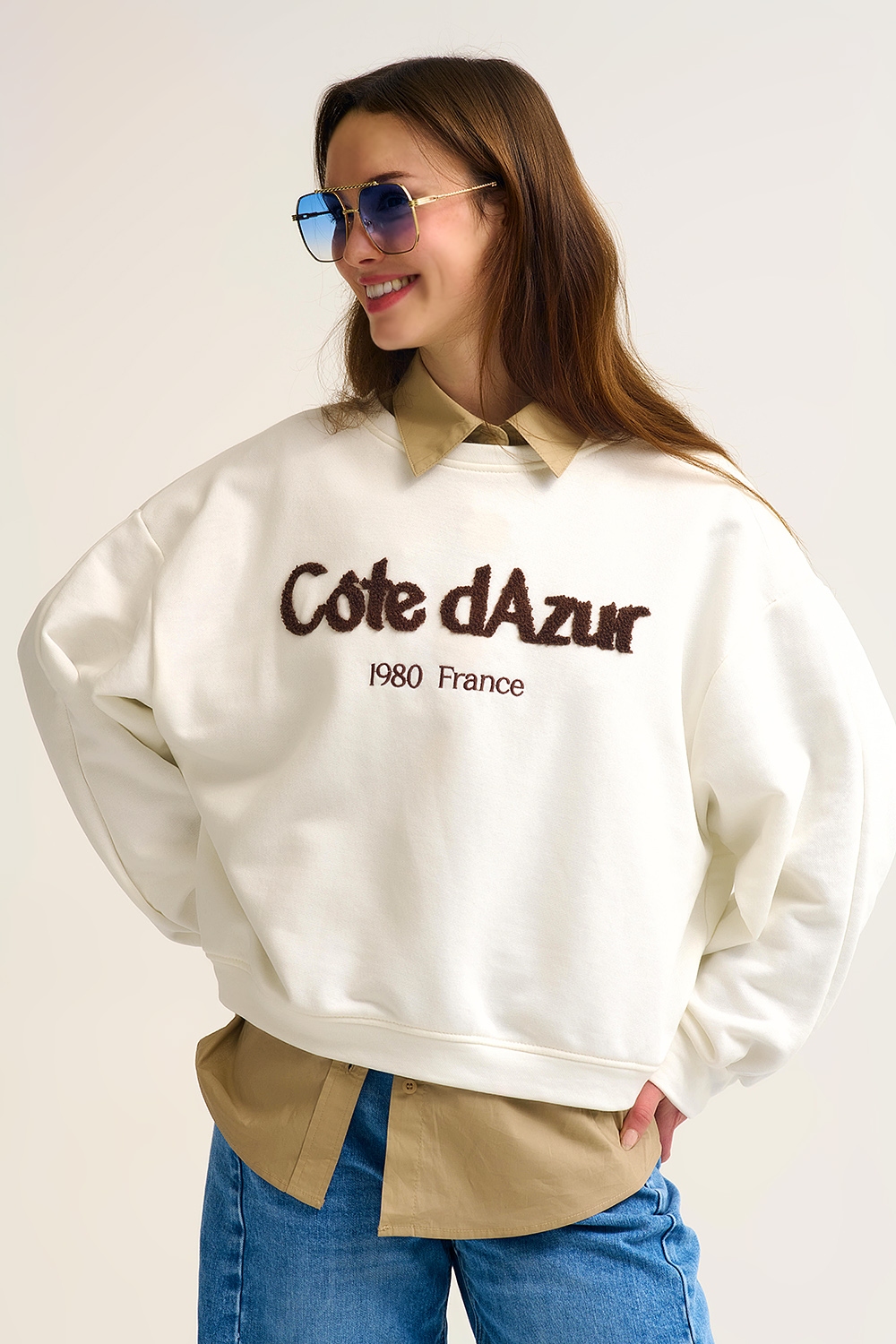 Sudadera Côte d'Azur Crema Bordada Sudadera Côte d'Azur Crema Bordada