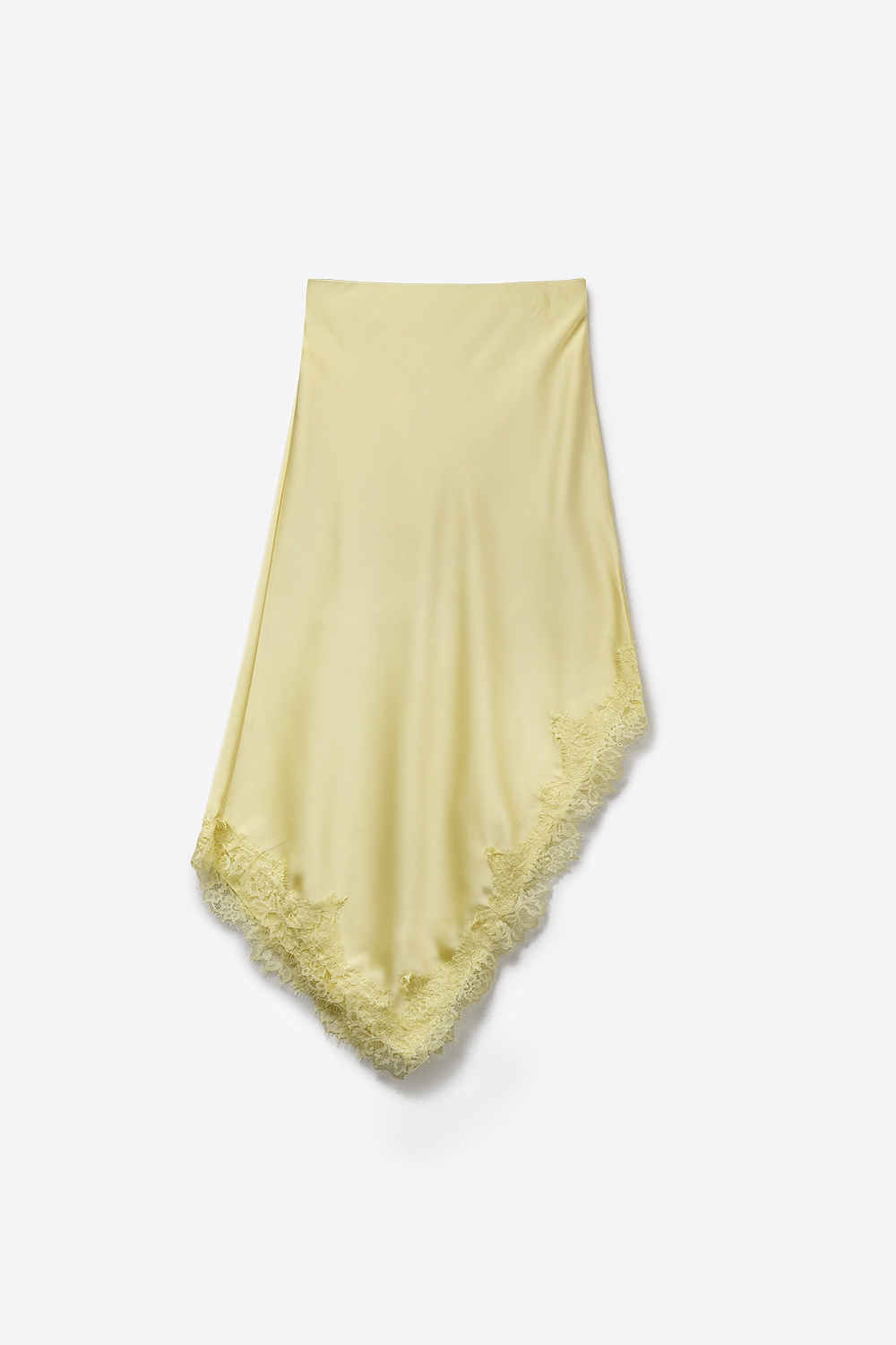 Falda pañuelo de satén amarillo mantequilla con adornos de encaje Falda pañuelo de satén amarillo mantequilla con adornos de encaje