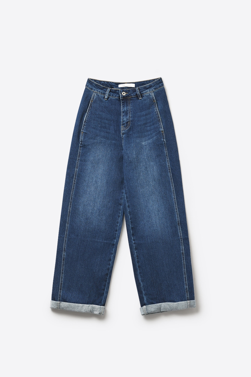 Jeans anchos de pierna azul oscuro con bolsillos laterales Jeans anchos de pierna azul oscuro con bolsillos laterales