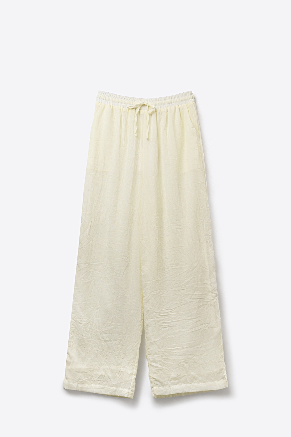 Crema Pantalones ligeros arrugados de pierna ancha con cintura elástica Crema Pantalones ligeros arrugados de pierna ancha con cintura elástica