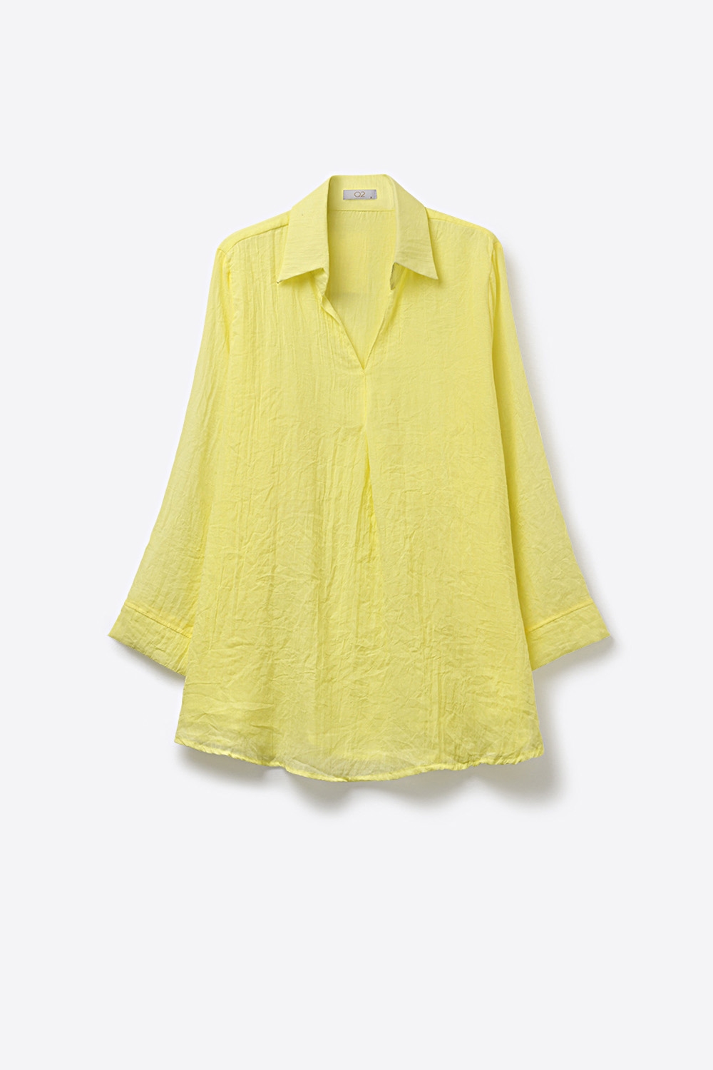 Camiseta túnica amarilla de ajuste relajado con tela transparente Camiseta túnica amarilla de ajuste relajado con tela transparente
