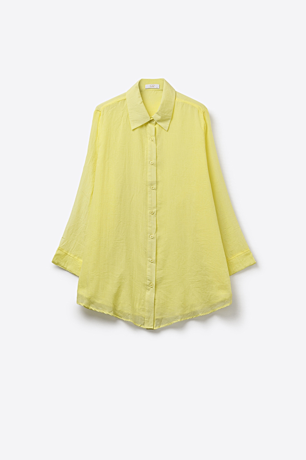 Camiseta larga amarilla de ajuste relajado con tela transparente Camiseta larga amarilla de ajuste relajado con tela transparente