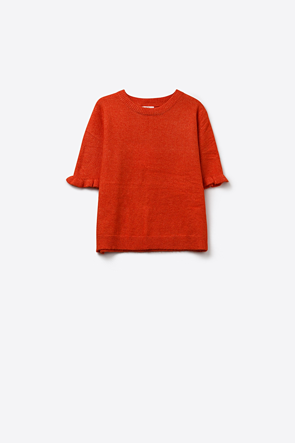 Jersey de punto suave y esponjoso naranja con detalle de mangas con volantes Jersey de punto suave y esponjoso naranja con detalle de mangas con volantes