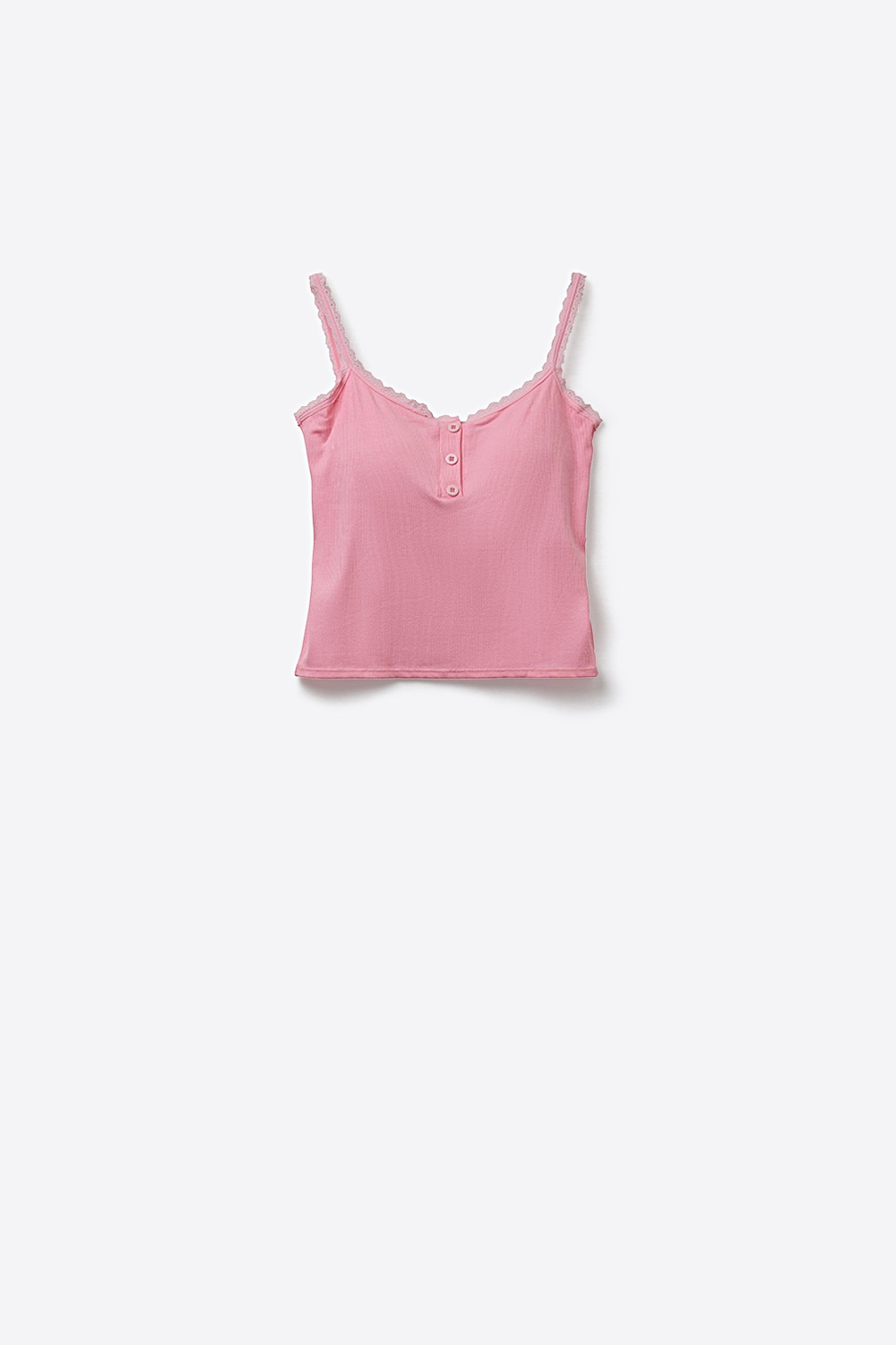 Camiseta de tirantes de punto acanalado rosa con botones en la parte delantera y detalles de botones Camiseta de tirantes de punto acanalado rosa con botones en la parte delantera y detalles de botones