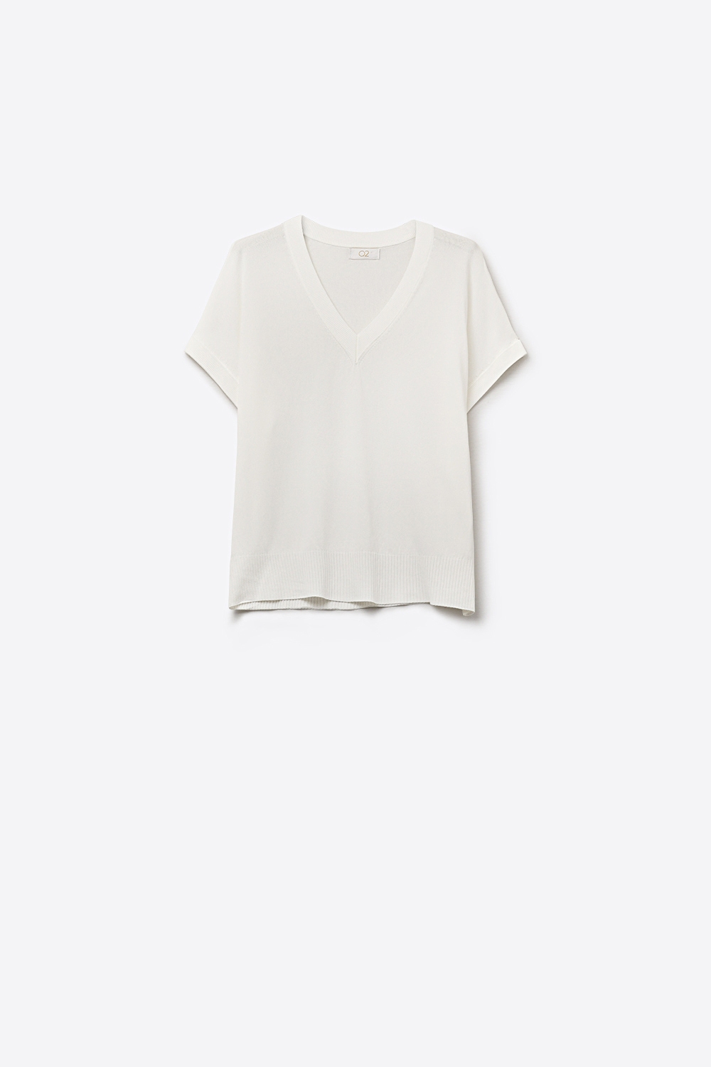 Suéter de punto fino de manga corta con cuello en V de color blanco Suéter de punto fino de manga corta con cuello en V de color blanco