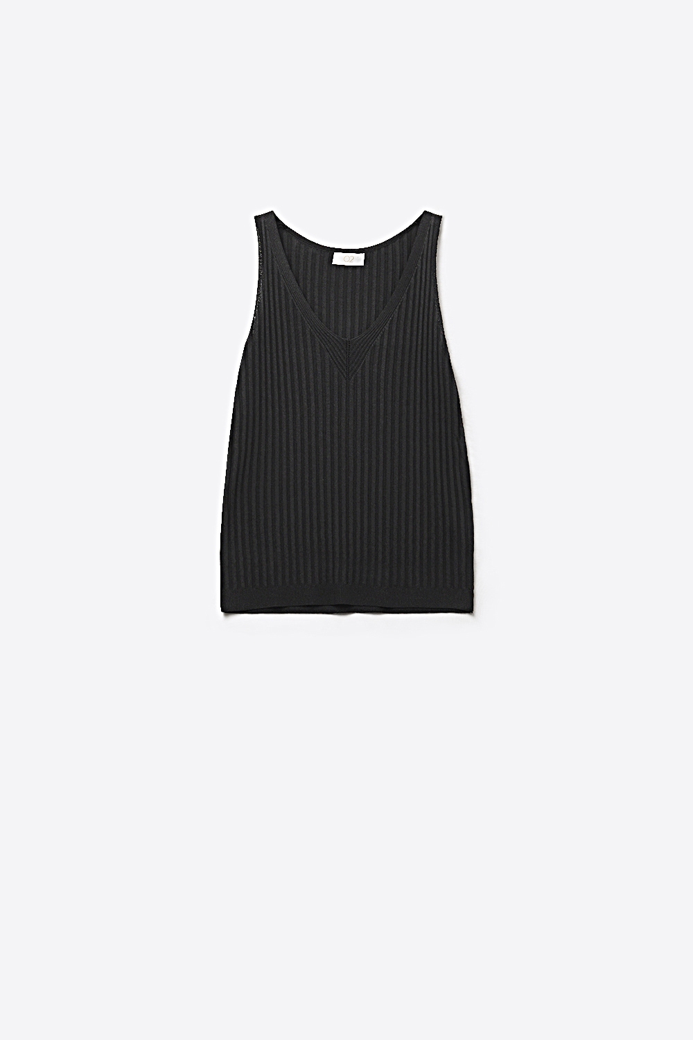 Top de Tirantes de Punto Acanalado Negro con Cuello en V
