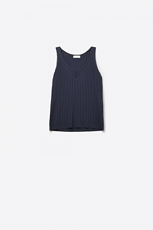 Camiseta sin mangas de punto acanalado azul marino con cuello en V