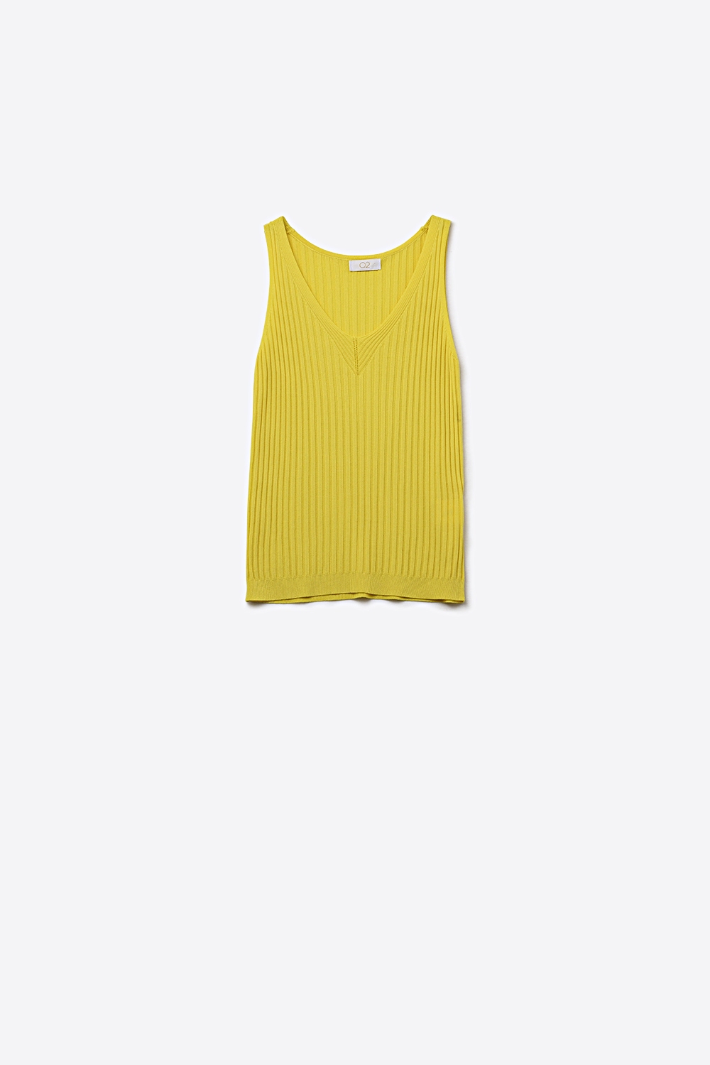 Camiseta sin mangas de punto acanalado amarillo con cuello en V Camiseta sin mangas de punto acanalado amarillo con cuello en V
