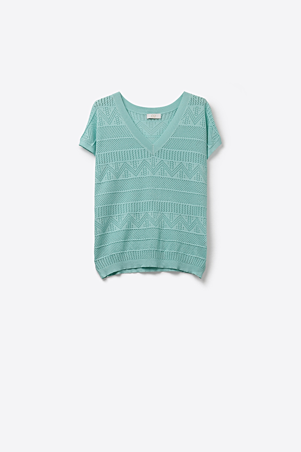 Jersey de punto azul claro con cuello en V y manga corta