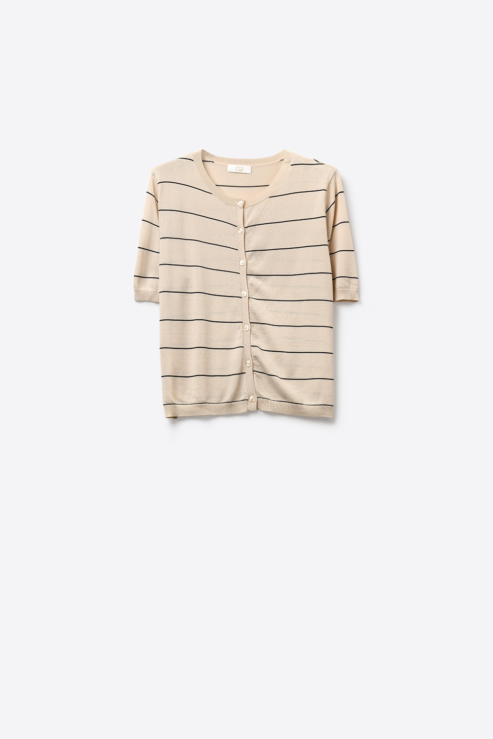 Chaqueta de manga corta abotonada a rayas beige
