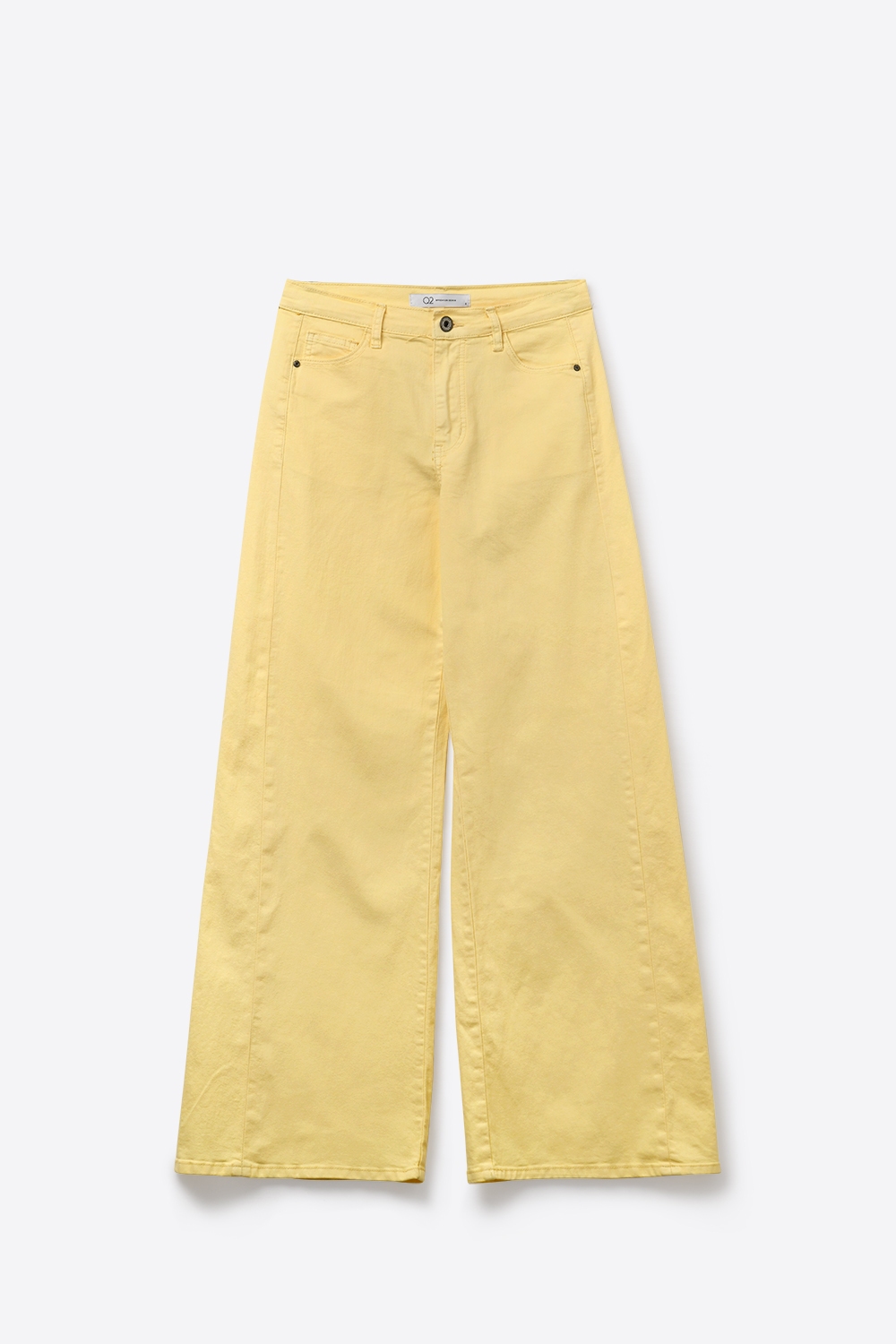 Pantalones de pierna ancha de algod&oacute;n de cintura alta y largo completo en amarillo