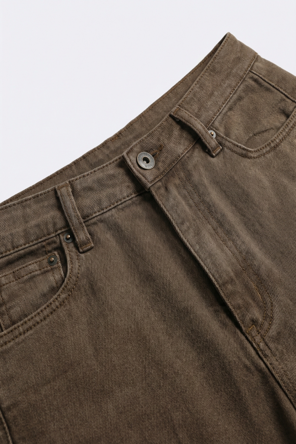 Pantalones de Mezclilla de Algodón Marrones de Pierna Ancha Casual Pantalones de Mezclilla de Algodón Marrones de Pierna Ancha Casual