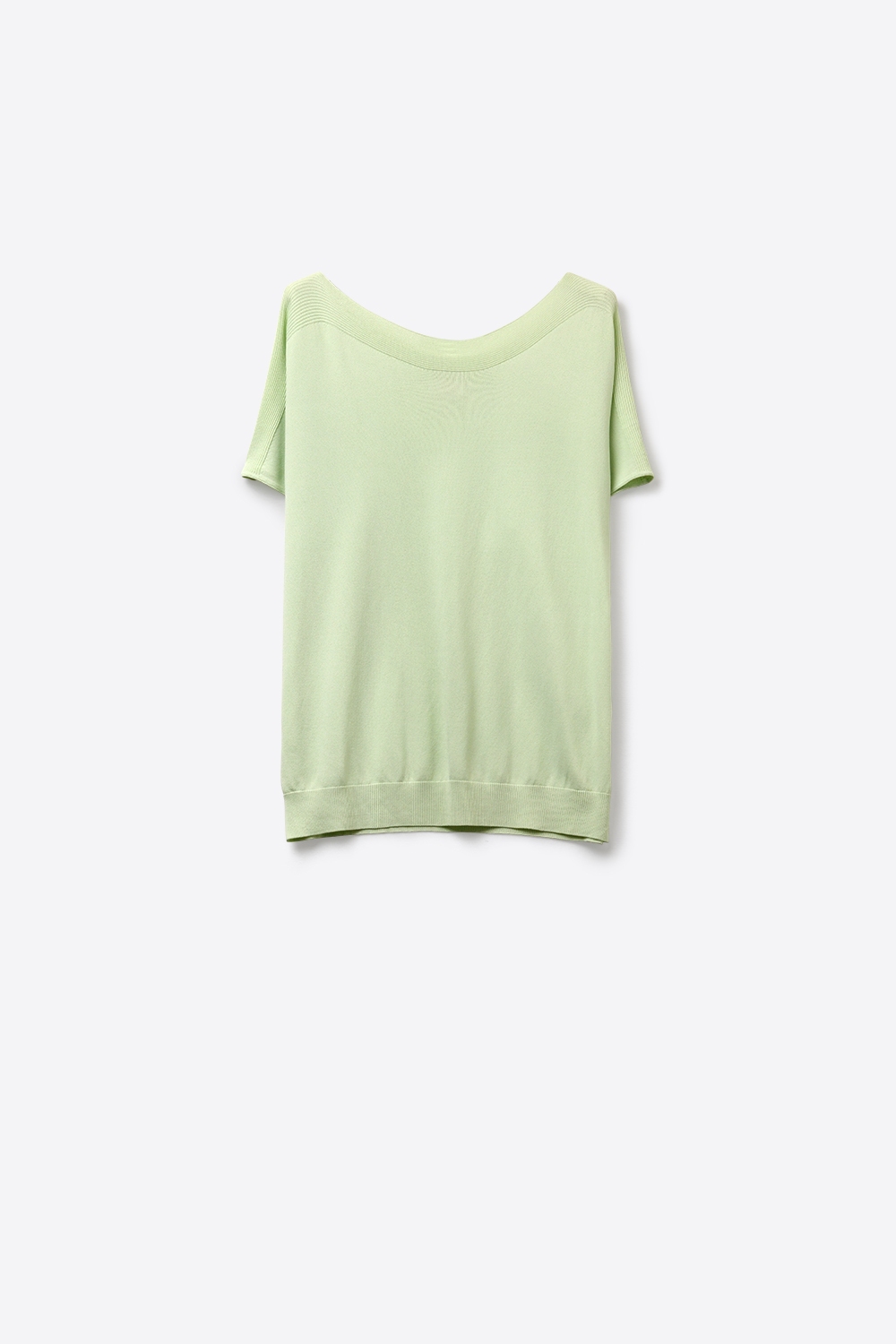 Camiseta de manga corta de punto suave verde claro de corte relajado