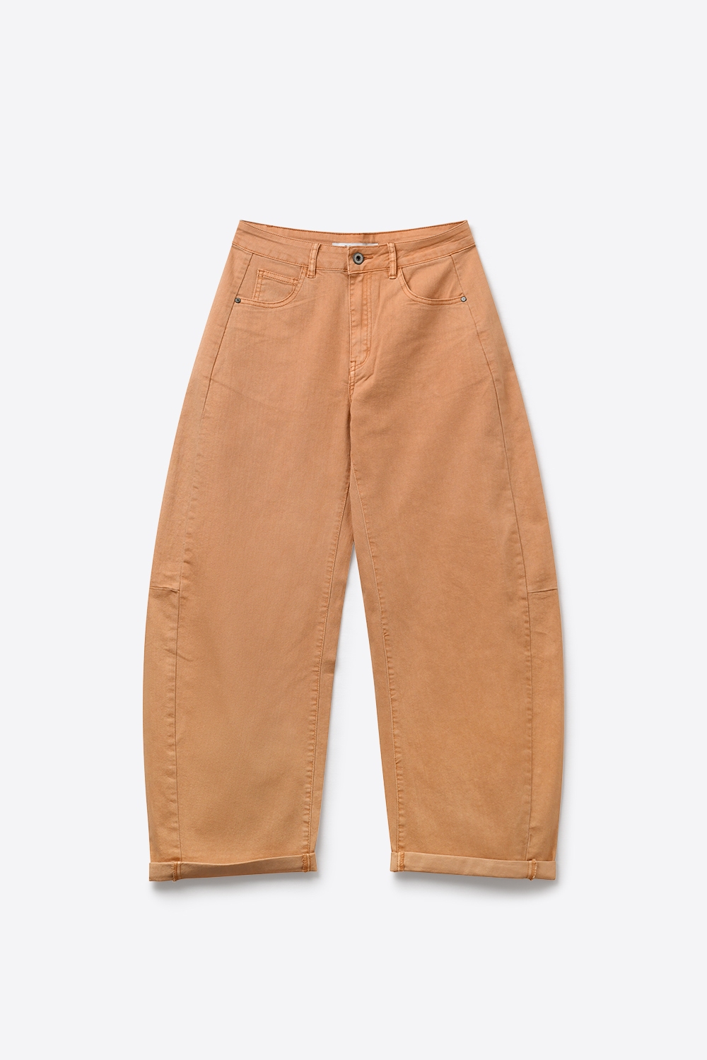 Pantalones estilo barril de pierna ancha con dobladillos enrollados en color naranja