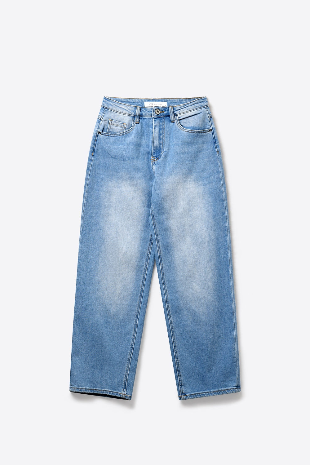 Jeans de mezclilla de pierna recta de tiro medio en lavado azul claro