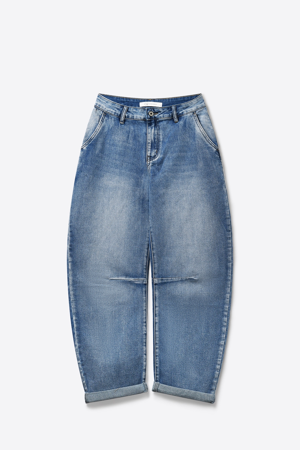 Jeans de Pierna de Barril con Detalle de Costura en la Rodilla de Lavado Claro Jeans de Pierna de Barril con Detalle de Costura en la Rodilla de Lavado Claro