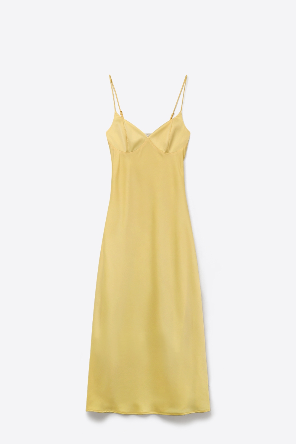 Vestido maxi de sat&eacute;n amarillo con tirantes ajustables