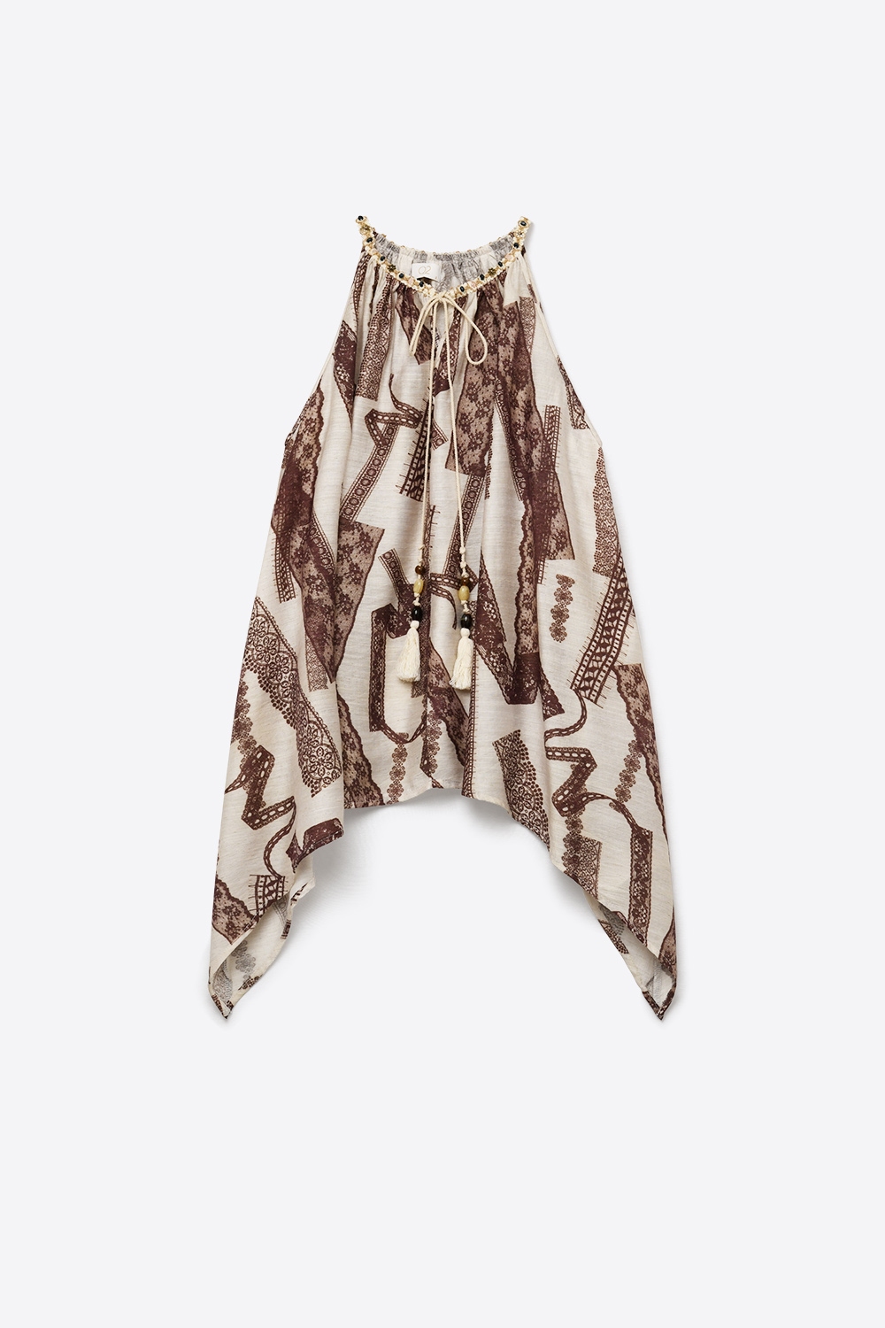 Top Halter Beige y Marrón de Ajuste Relajado con Estampado Top Halter Beige y Marrón de Ajuste Relajado con Estampado