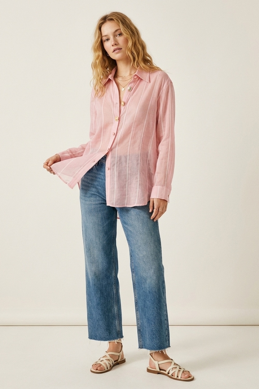 Camisa de gasa rosa con botones vintage