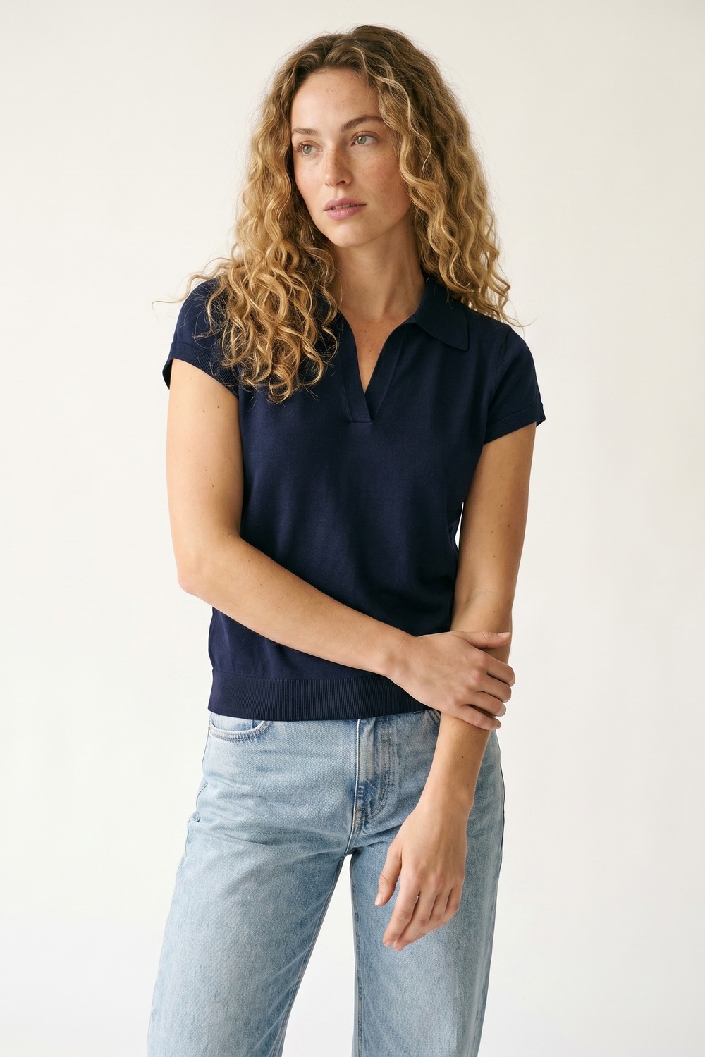 Polo de Manga Corta de Punto Fino Azul Marino