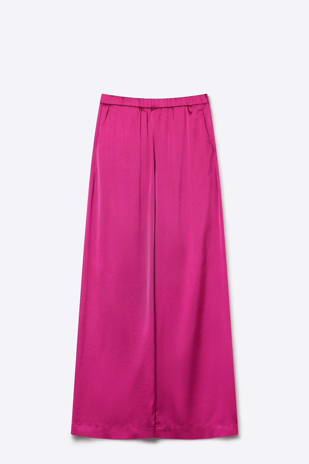 Pantalones Fucsia de Sat&eacute;n Ligero con Pierna Ancha y Cintura El&aacute;stica