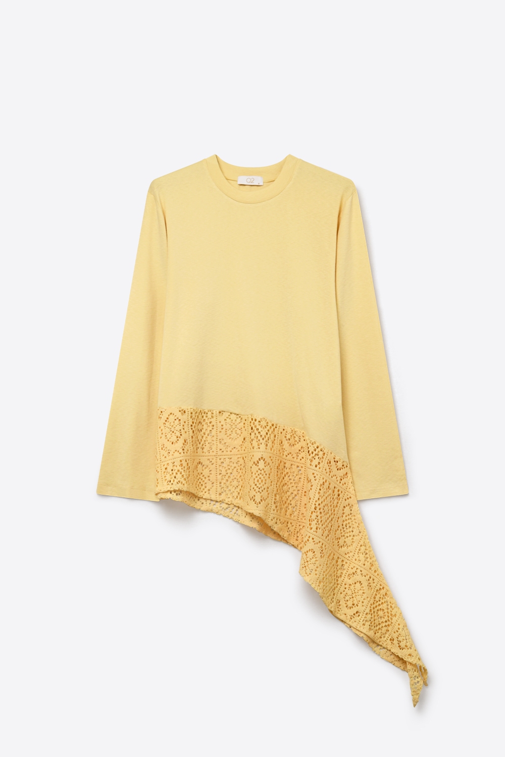 Parte superior con inserto de crochet y dobladillo asim&eacute;trico en amarillo