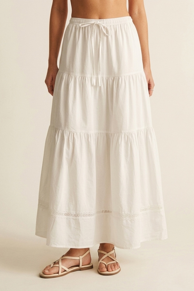 Classic White Maxi Skirt with Lace Detail