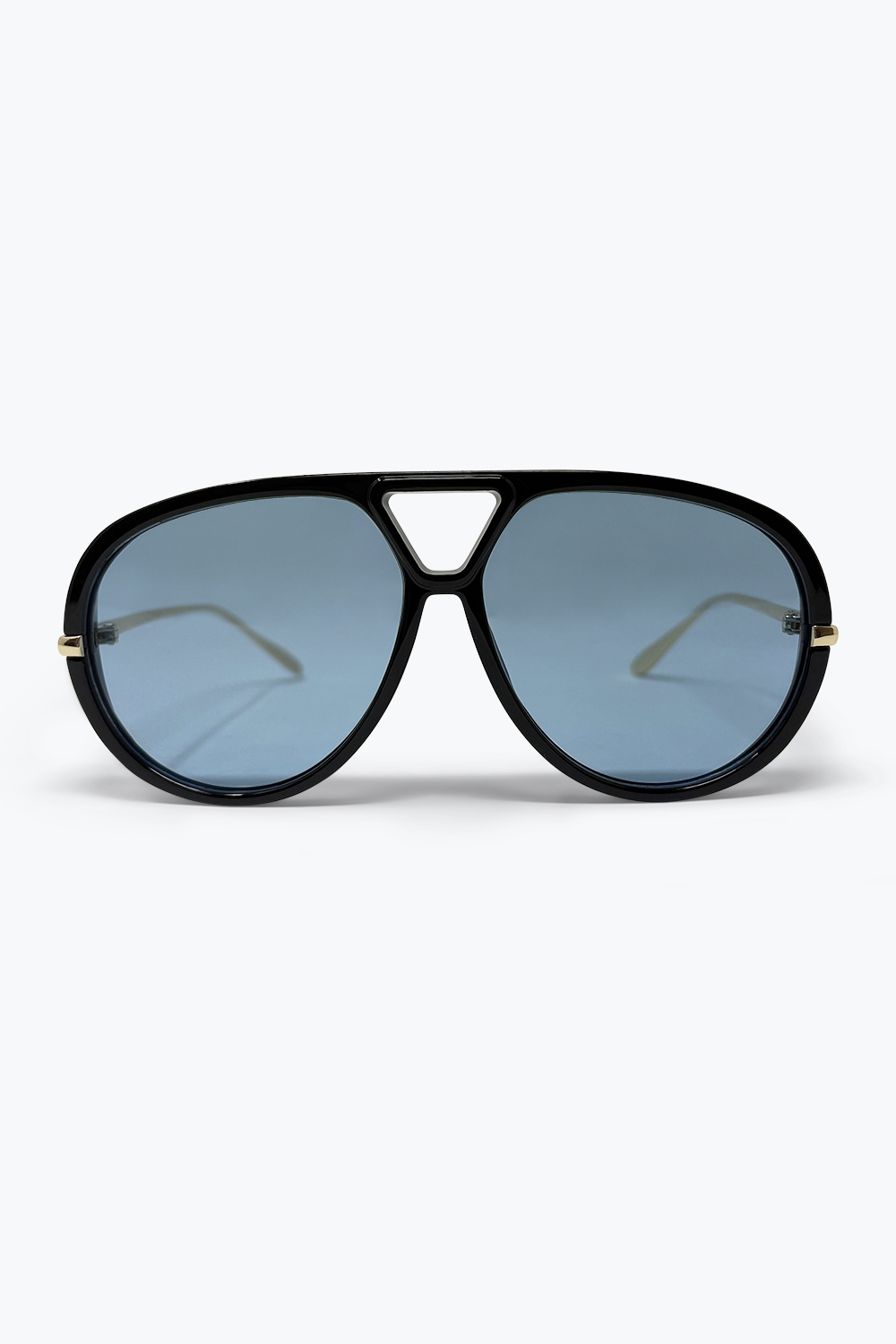 Gafas de Sol con Montura Aviador Negra Oversize y Lentes Degradadas Azules