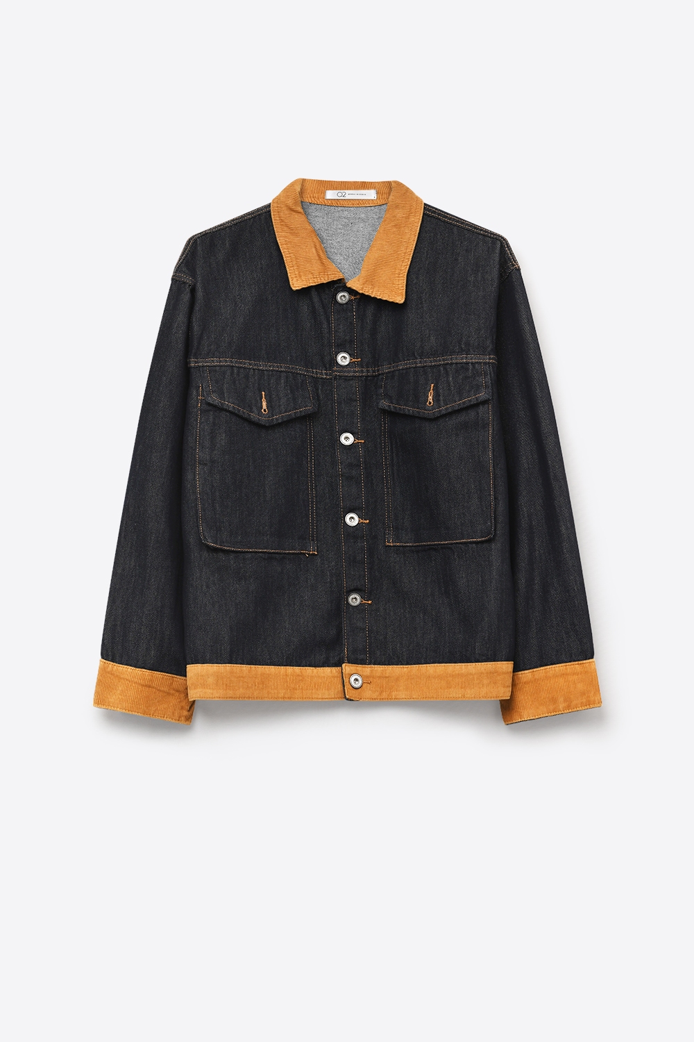 Chaqueta Azul Denim de Ajuste Relajado con Cuello de Pana y Botones al Frente
