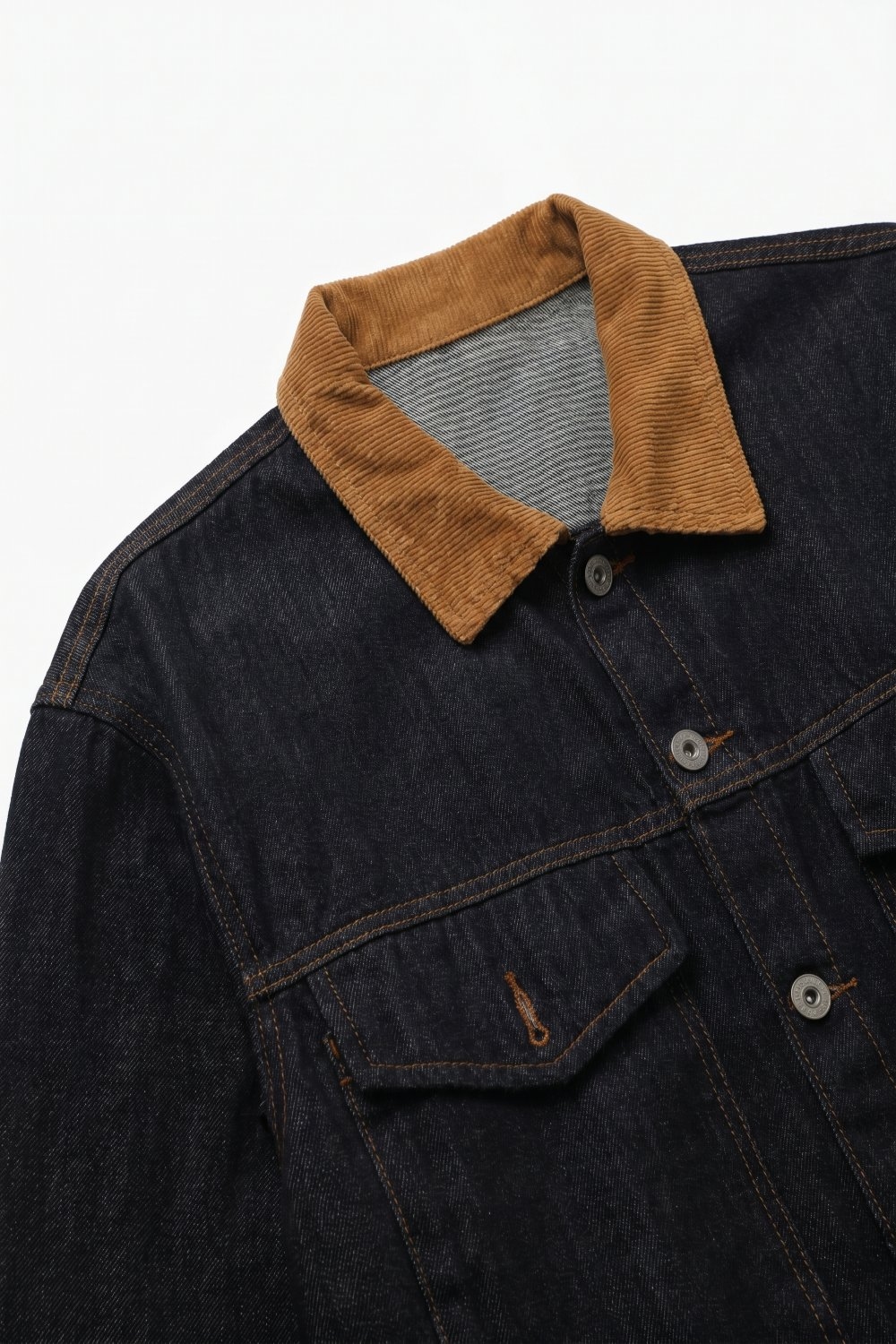 Chaqueta Azul Denim de Ajuste Relajado con Cuello de Pana y Botones al Frente