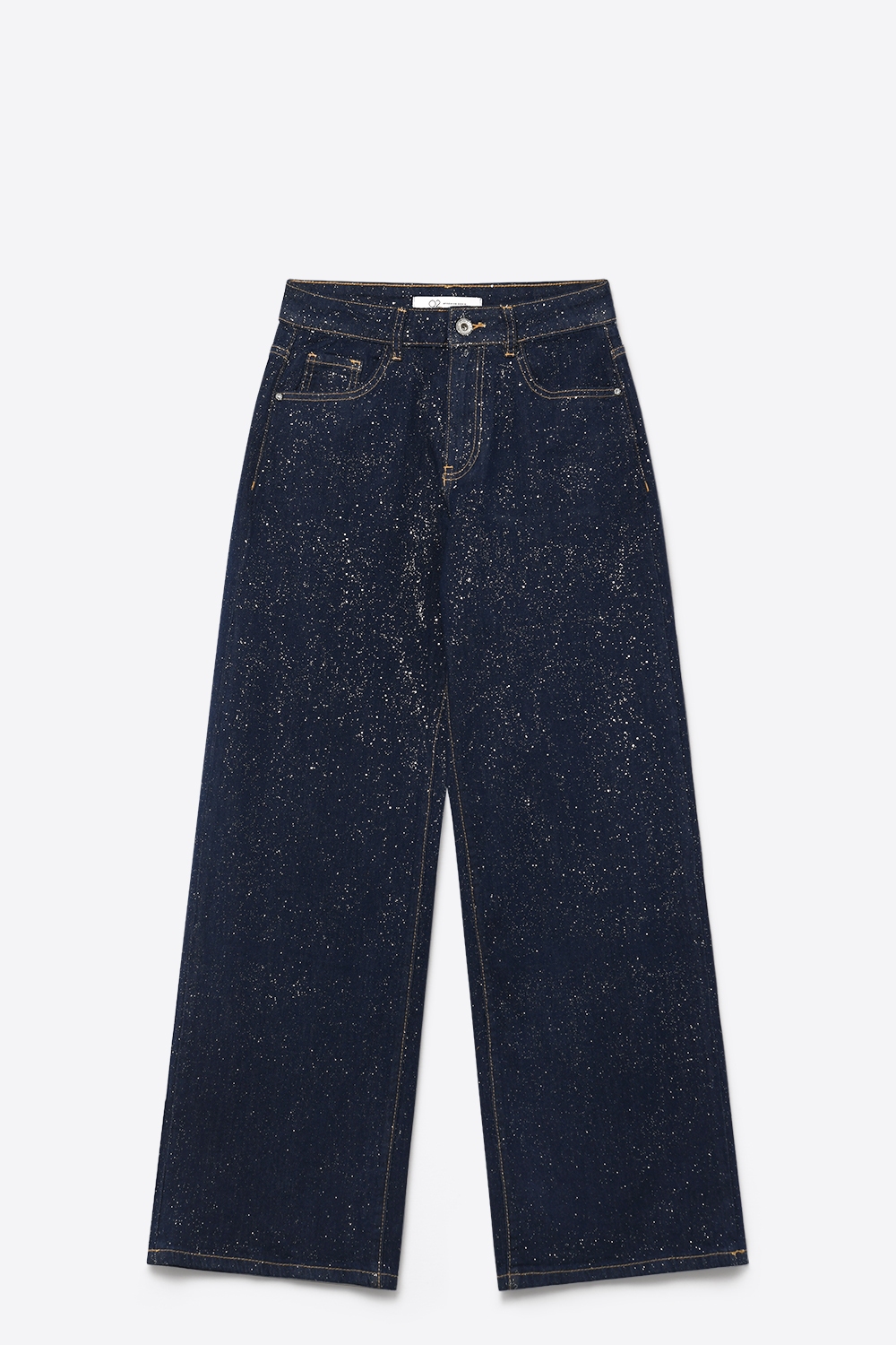Jeans Azul Oscuro de Pierna Ancha con brillo en el frente