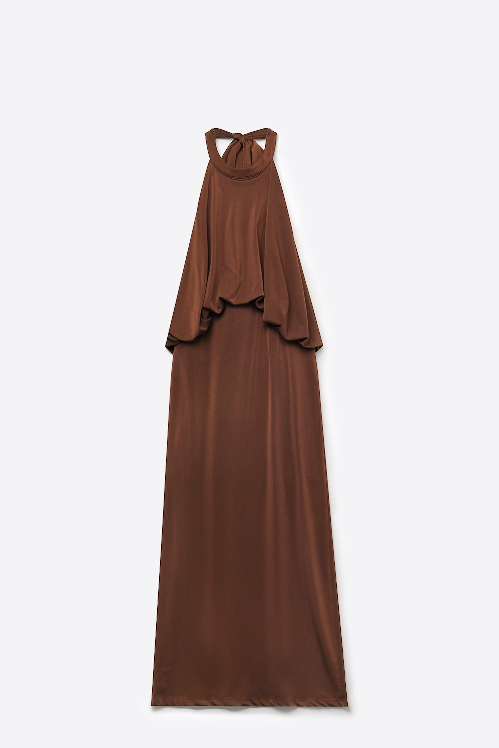 Vestido largo en tela el&aacute;stica suave de Cuello Halter en marr&oacute;n