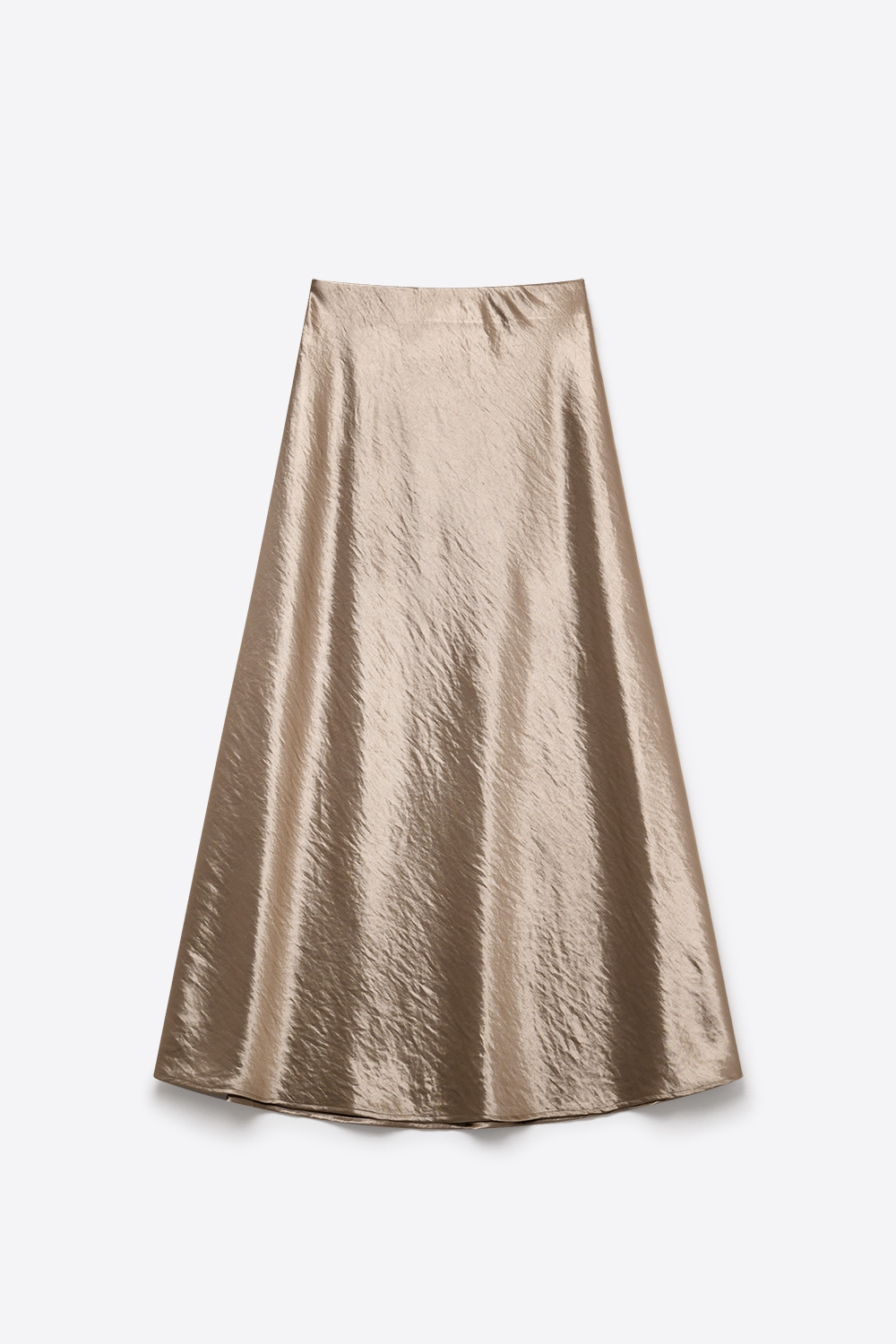 Falda midi de raso brillante beige con corte al bies Falda midi de raso brillante beige con corte al bies
