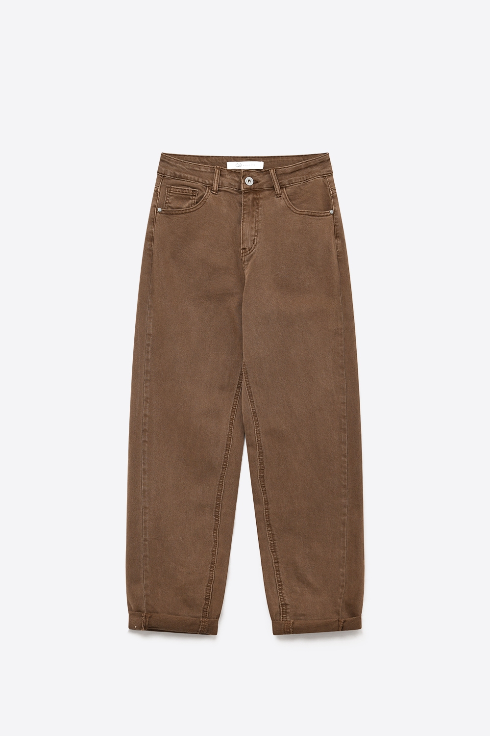Pantalones de Pierna Barril de Tiro Alto en Cacao Desgastado