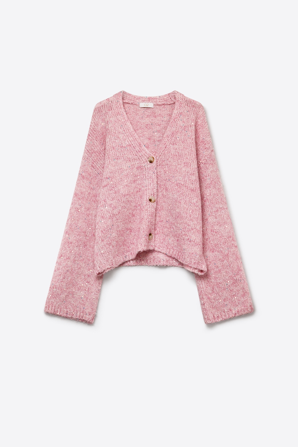 Cárdigan rosa de punto esponjoso con botones al frente y ajuste relajado con detalles de lentejuelas Cárdigan rosa de punto esponjoso con botones al frente y ajuste relajado con detalles de lentejuelas