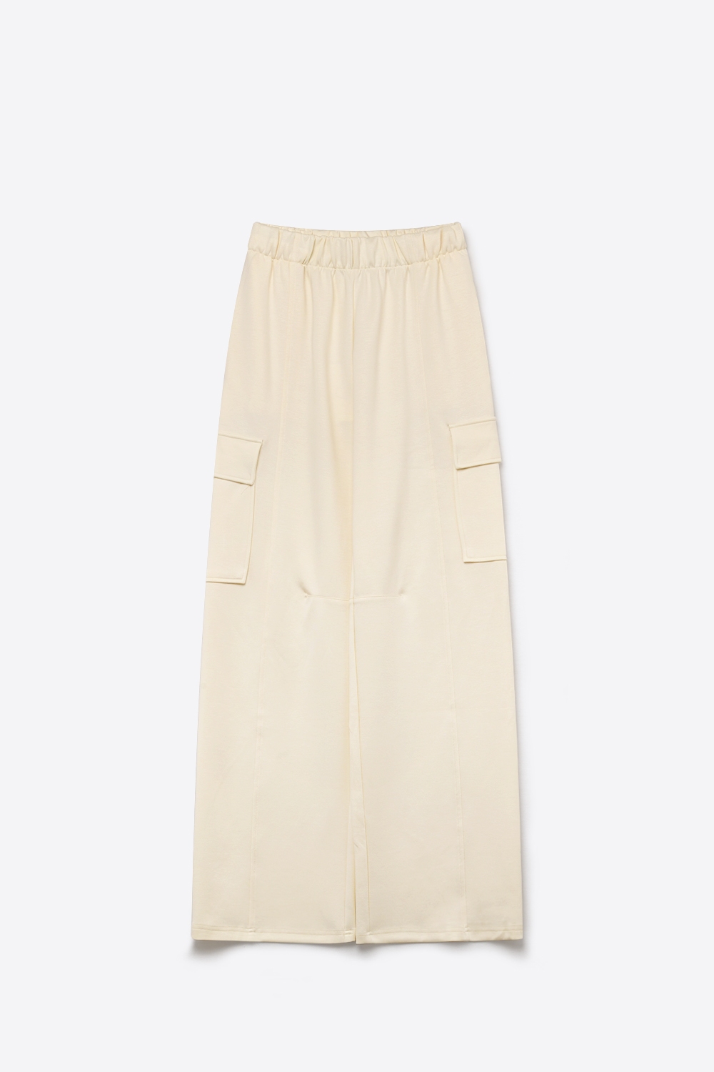 Pantalones anchos de pierna con bolsillos cargo y cintura el&aacute;stica en viscosa color crema