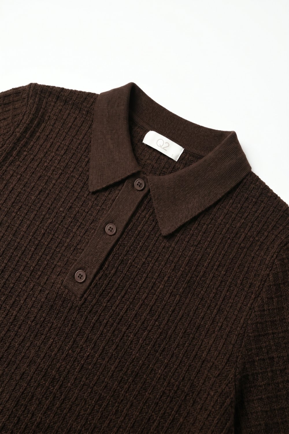 Suéter Polo de Punto Texturizado con Mangas Cortas en Marrón Suéter Polo de Punto Texturizado con Mangas Cortas en Marrón