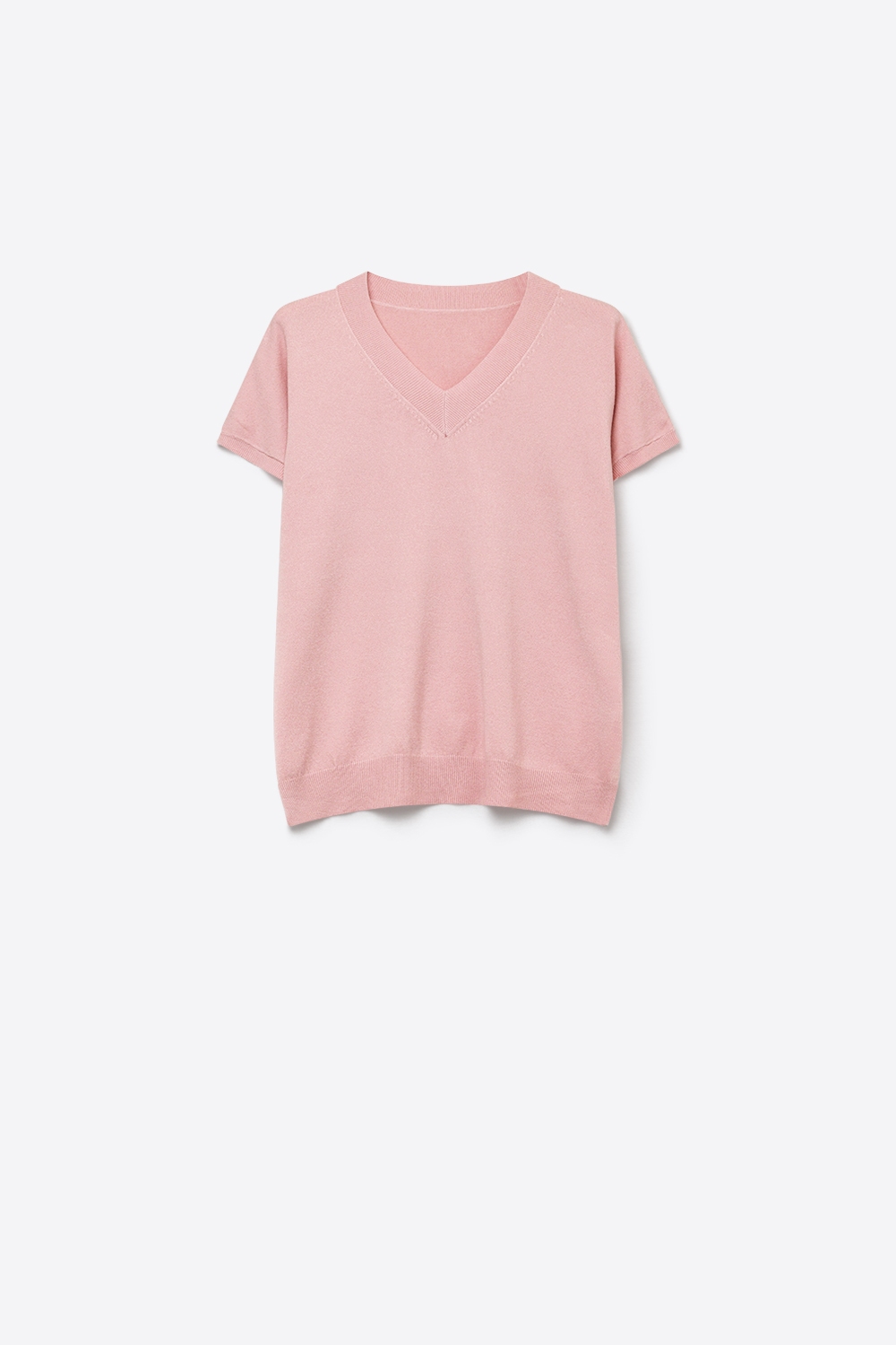 Suéter Rosa de Punto Fino con Cuello en V y Mangas Cortas Tipo Dolmán con Caída sobre los Hombros Suéter Rosa de Punto Fino con Cuello en V y Mangas Cortas Tipo Dolmán con Caída sobre los Hombros