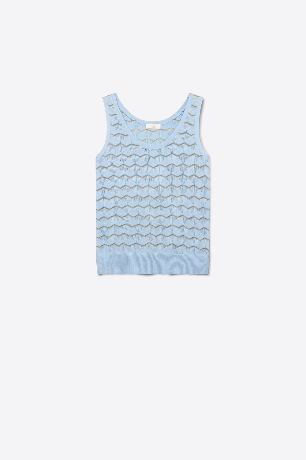 Top sin mangas de punto calado en zigzag azul claro