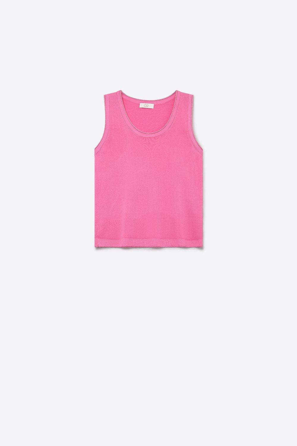Camiseta de Tirantes Ajustada Regular de Punto Fino Rosa con Ribete Acanalado Camiseta de Tirantes Ajustada Regular de Punto Fino Rosa con Ribete Acanalado