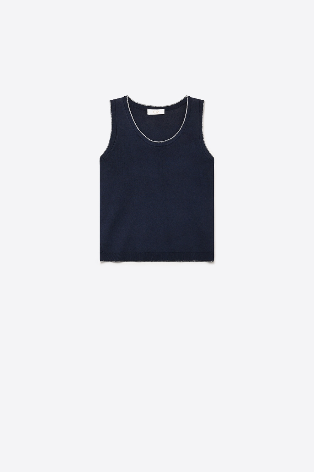 Camiseta sin mangas de punto fino azul marino con ribete metálico de ajuste regular Camiseta sin mangas de punto fino azul marino con ribete metálico de ajuste regular