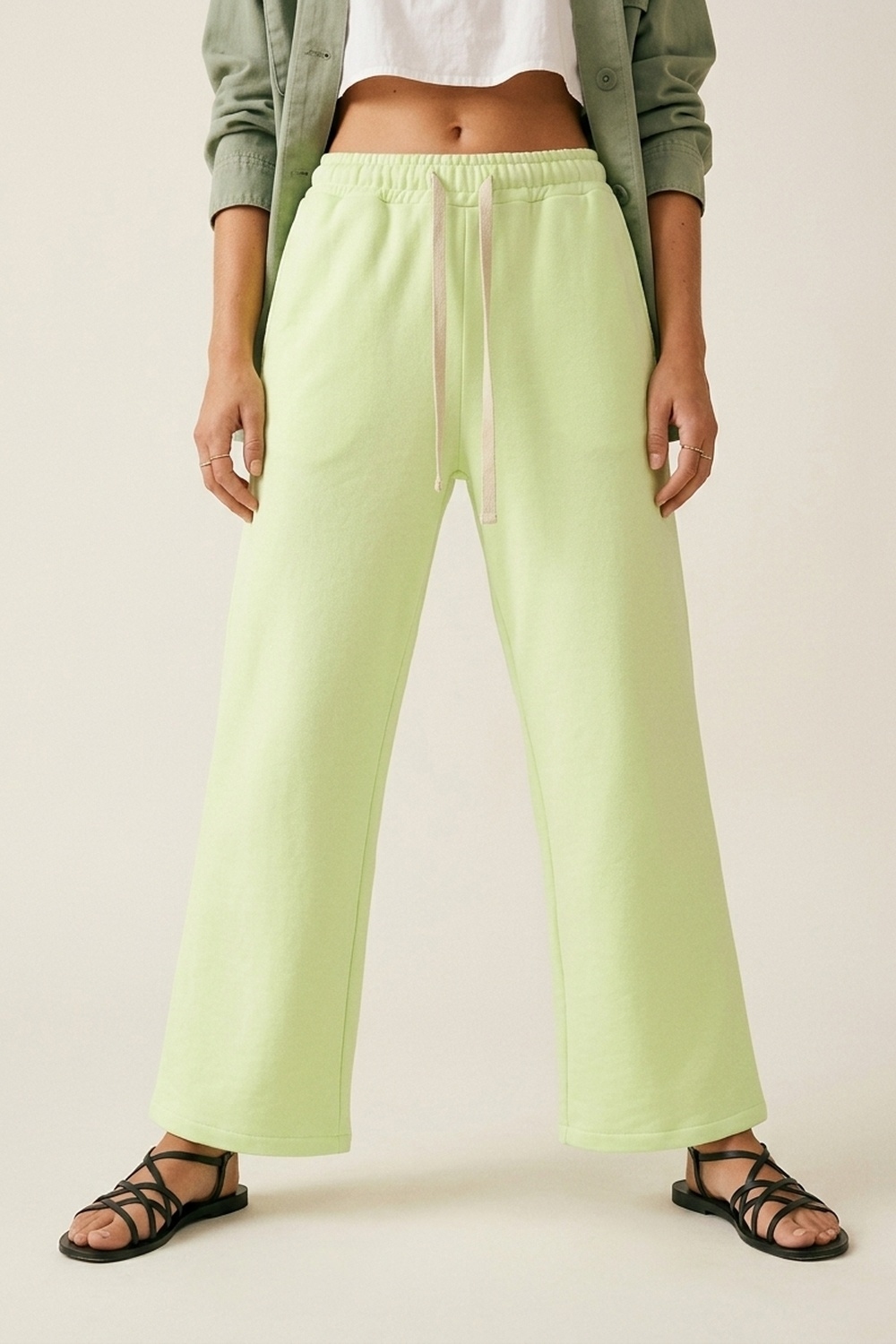 Pantalón de chándal Straiht Fit de punto verde con cintura elástica y lazo Pantalón de chándal Straiht Fit de punto verde con cintura elástica y lazo