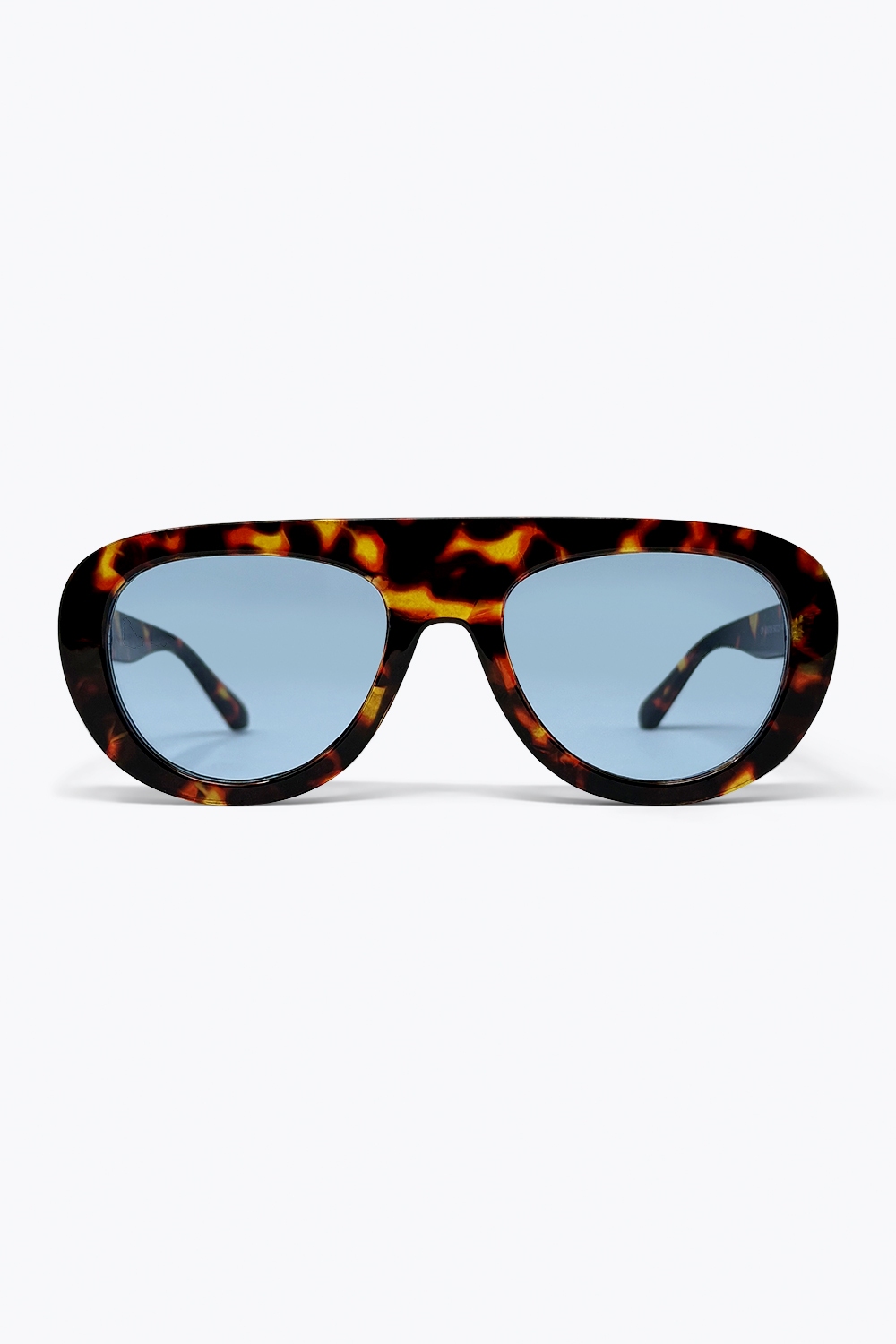 Gafas de sol con montura ovalada de carey multicolor y lentes azules