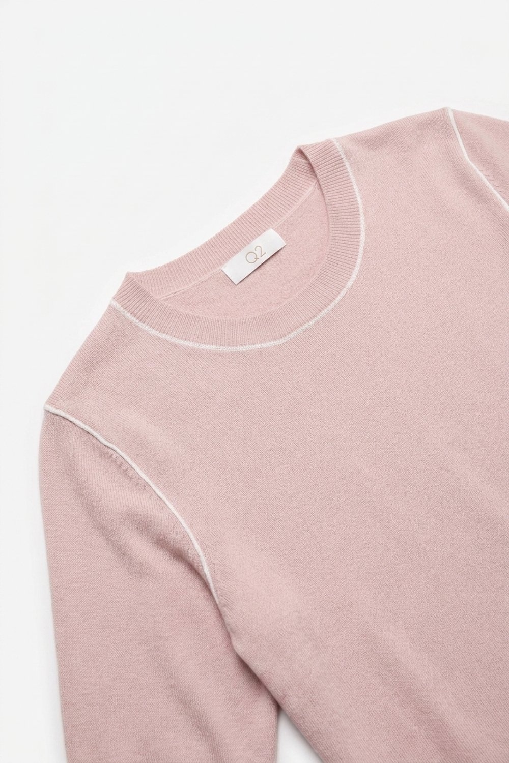 Suéter de Manga Corta de Punto Fino Rosa con Costuras en Contraste Suéter de Manga Corta de Punto Fino Rosa con Costuras en Contraste
