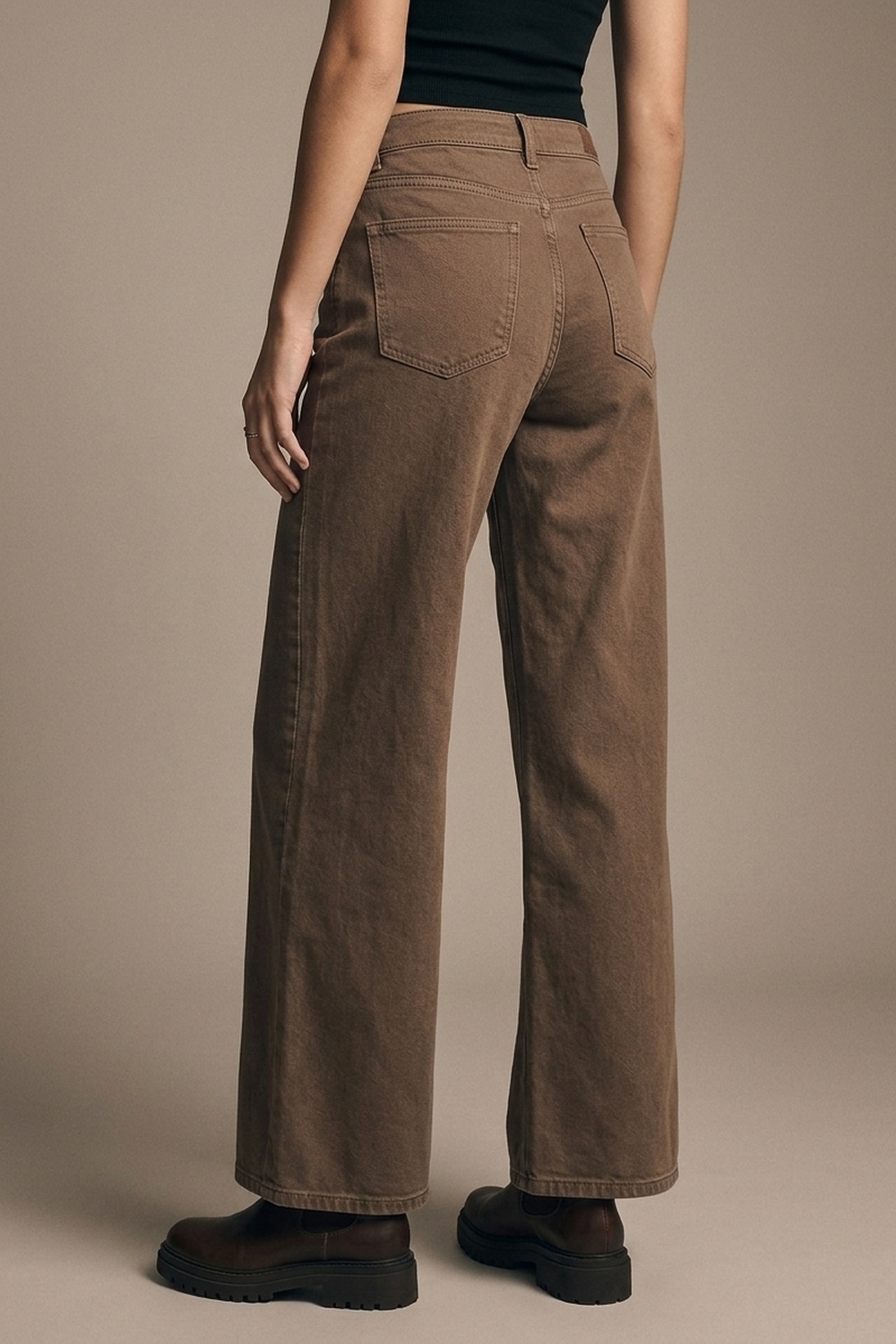 Pantalones de Mezclilla de Algodón Marrones de Pierna Ancha Casual Pantalones de Mezclilla de Algodón Marrones de Pierna Ancha Casual