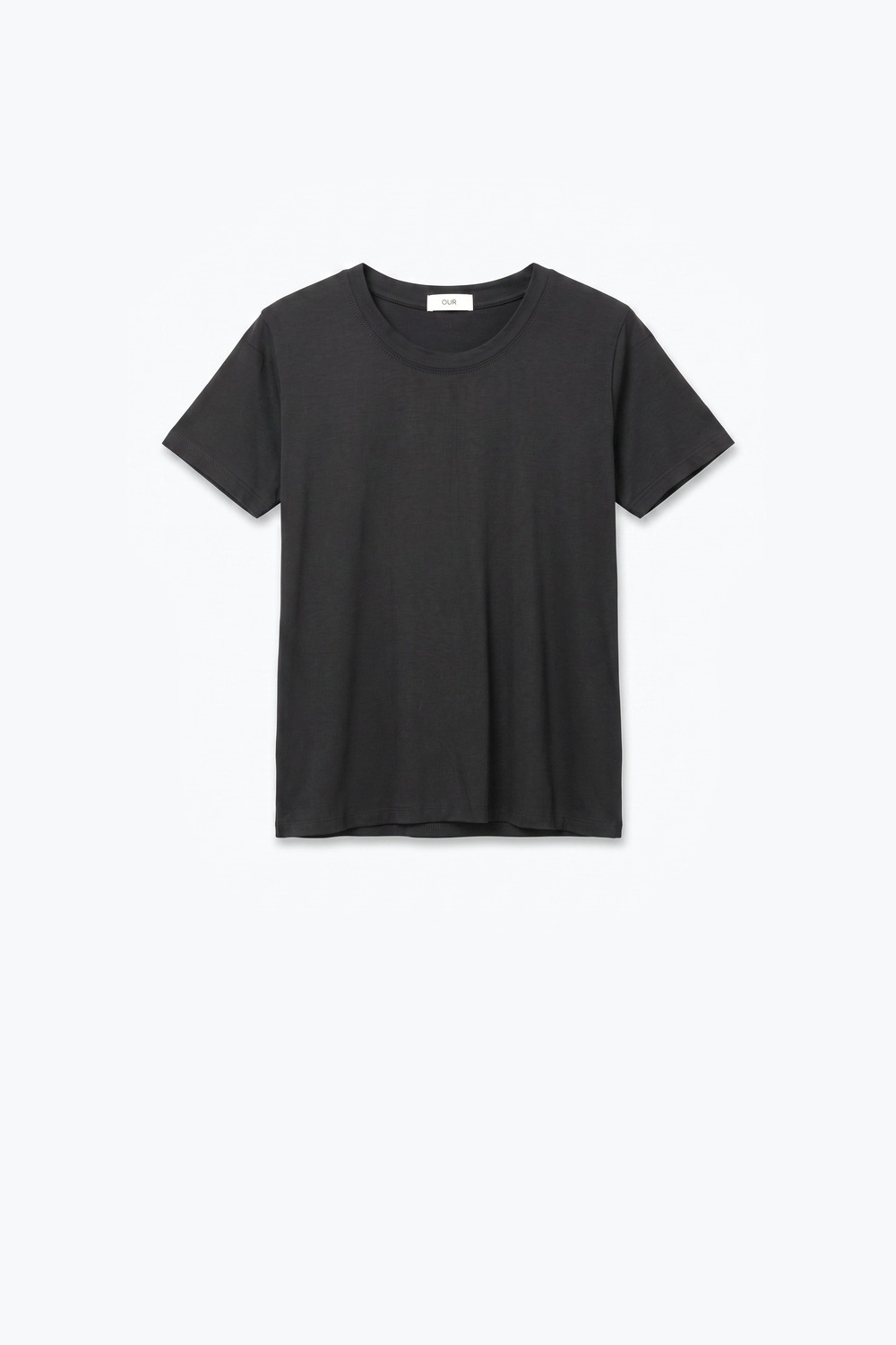 Camiseta negra b&aacute;sica de viscosa el&aacute;stica con mangas cortas