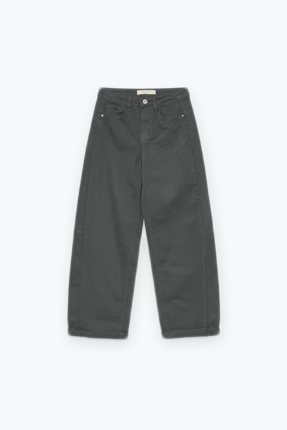 pantalones negros de pierna ancha en estilo barril con costura lateral