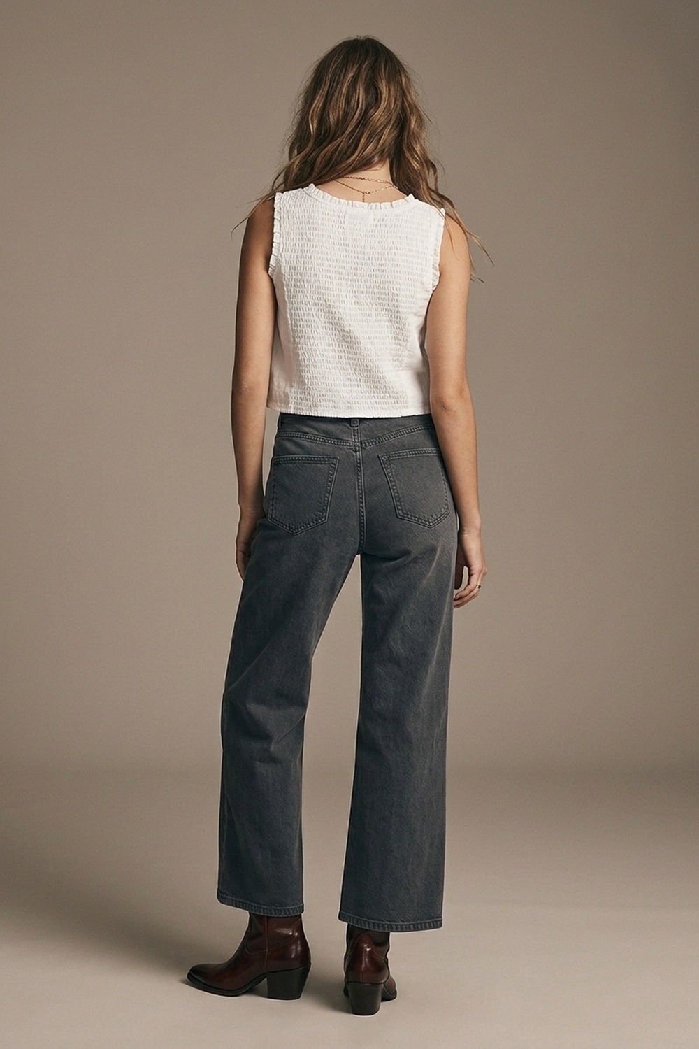 Vaqueros cropped wide leg grises