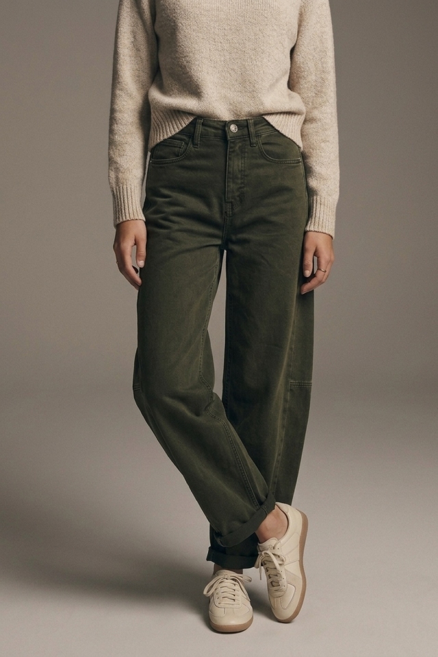 Pantalones utilitarios verde oliva de pierna ancha en estilo barril
